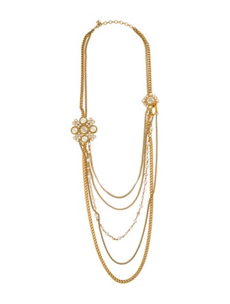 Chanel 2022 Faux Pearl & Strass Multistrand Necklace