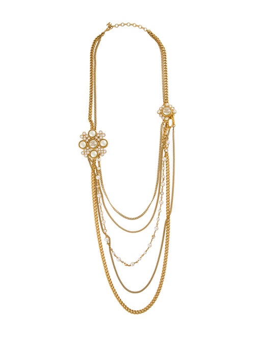 Chanel 2022 Faux Pearl & Strass Multistrand Necklace