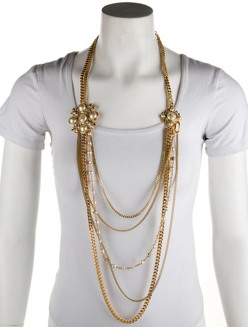 Chanel 2022 Faux Pearl & Strass Multistrand Necklace