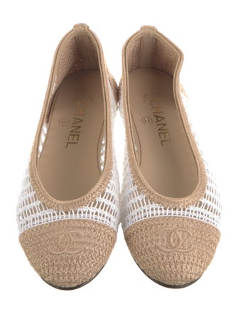 Chanel Interlocking CC Logo Crochet Trim Ballet Flats