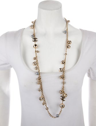 Chanel Faux Pearl & Resin CC Logo Station Long Necklace