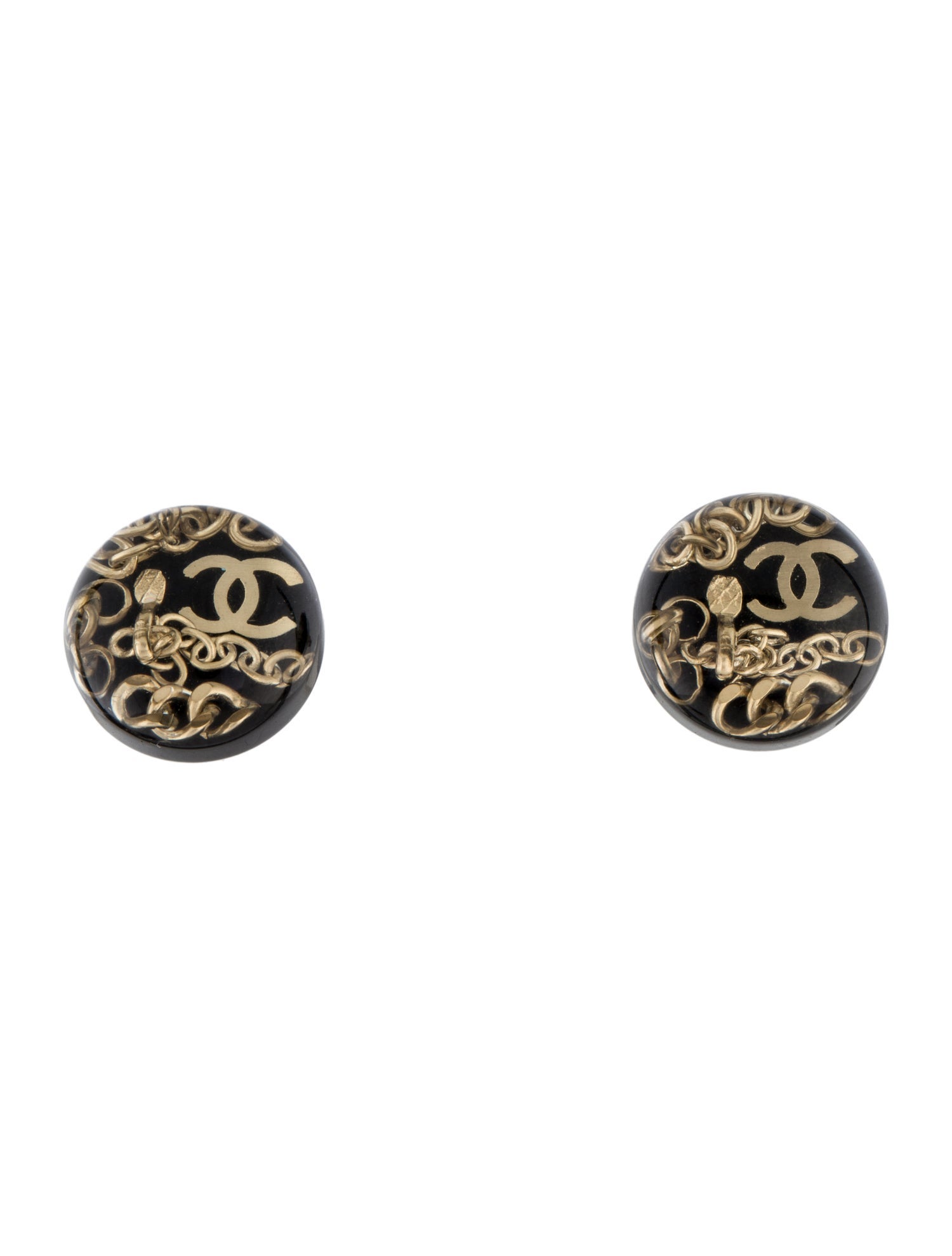 Chanel Resin Chain CC Stud Earrings
