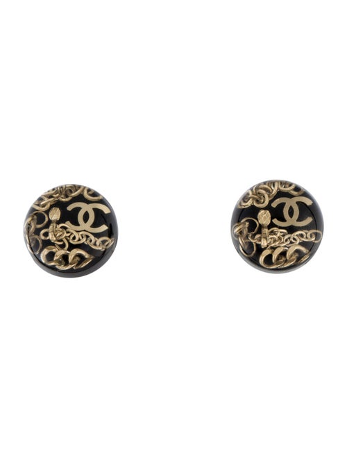 Chanel Resin Chain CC Stud Earrings