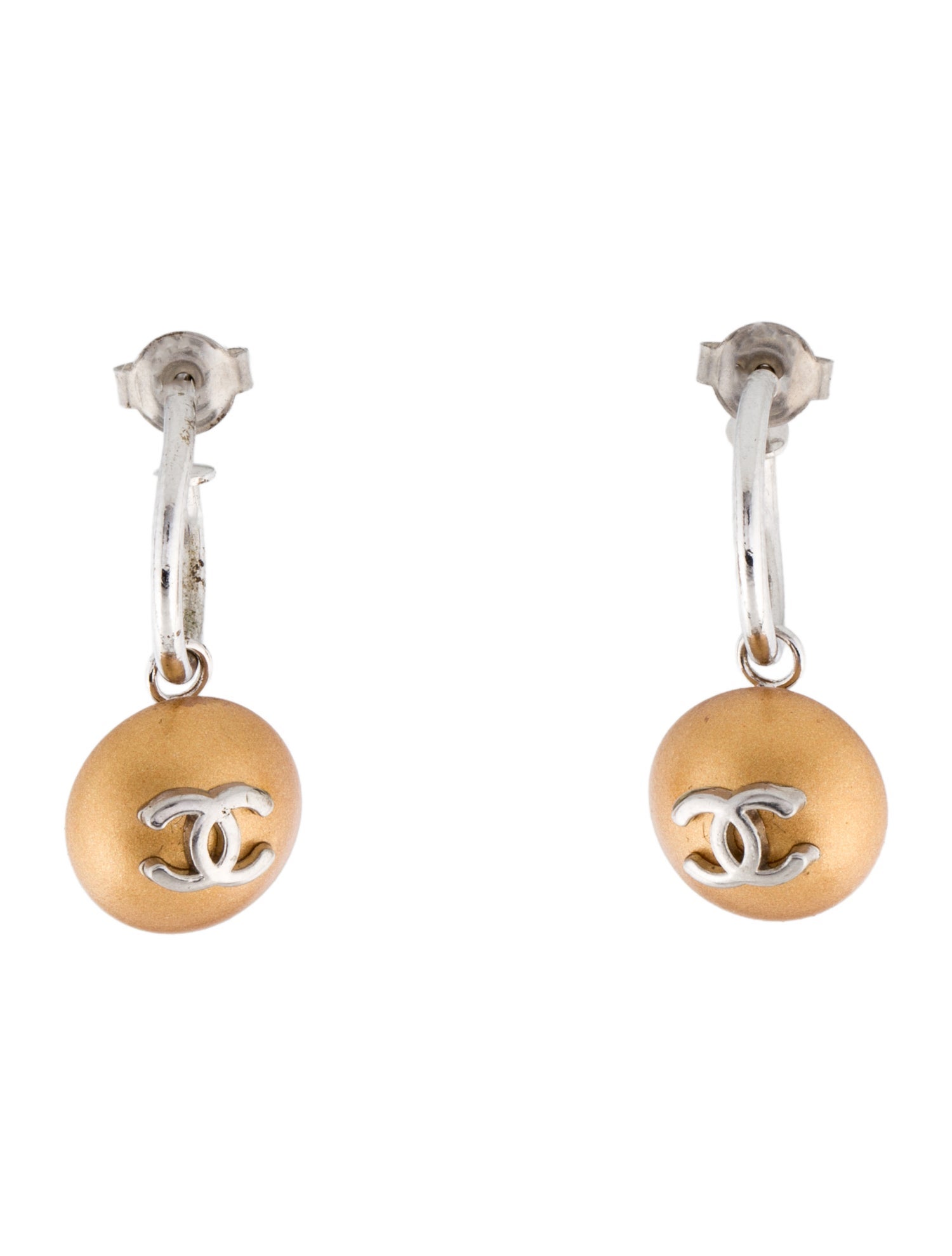 Chanel Vintage Faux Pearl CC Drop Hoop Earrings