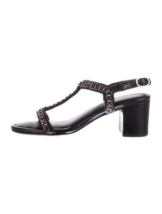 Chanel Interlocking CC Logo Leather T-Strap Sandals