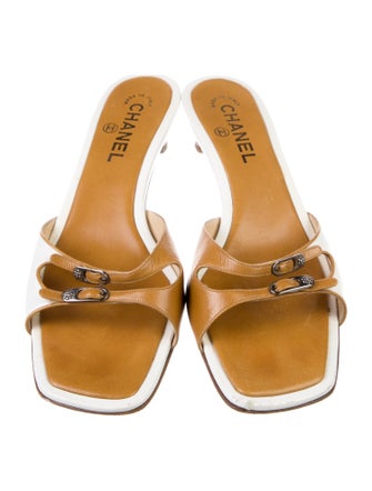 Chanel Interlocking CC Logo Leather Slides