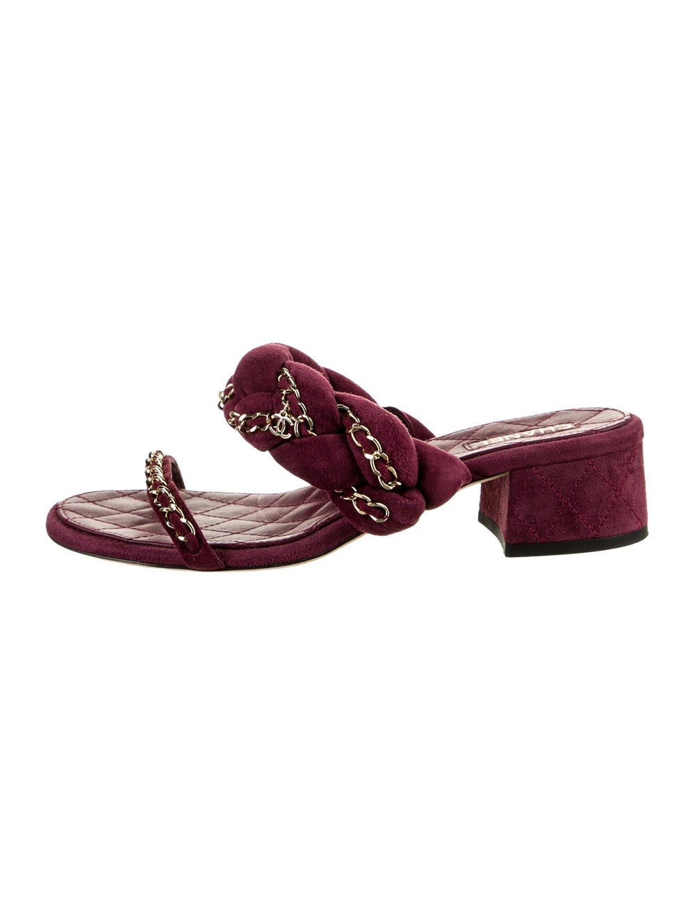 Chanel Suede Slides Burgundy Interlocking CC Logo… - image 1