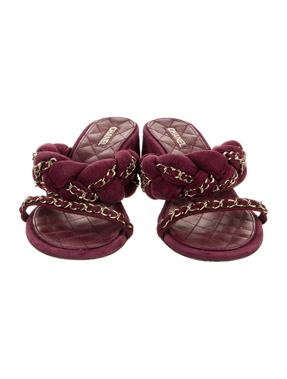 Chanel Suede Slides Burgundy Interlocking CC Logo… - image 3