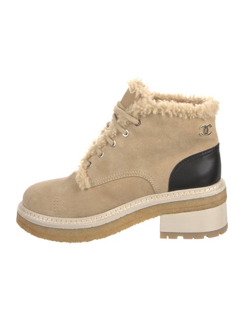 Chanel Interlocking CC Logo Suede Lace-Up Boots