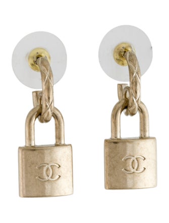 Chanel 2022 CC Padlock Drop Earrings