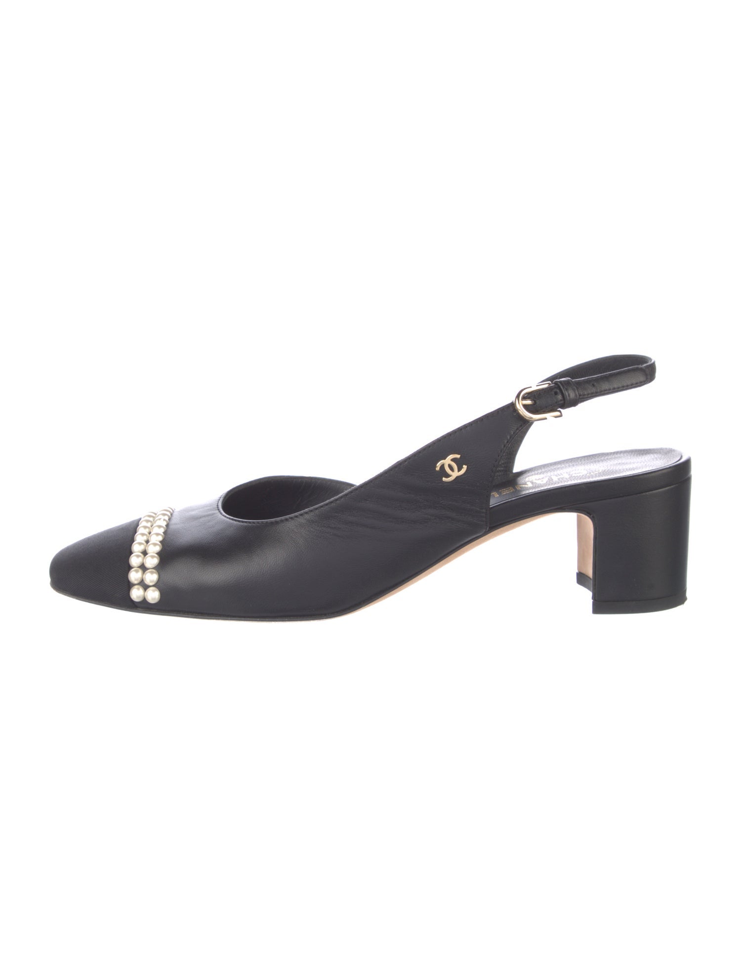 Chanel Interlocking CC Logo Leather Slingback Pumps