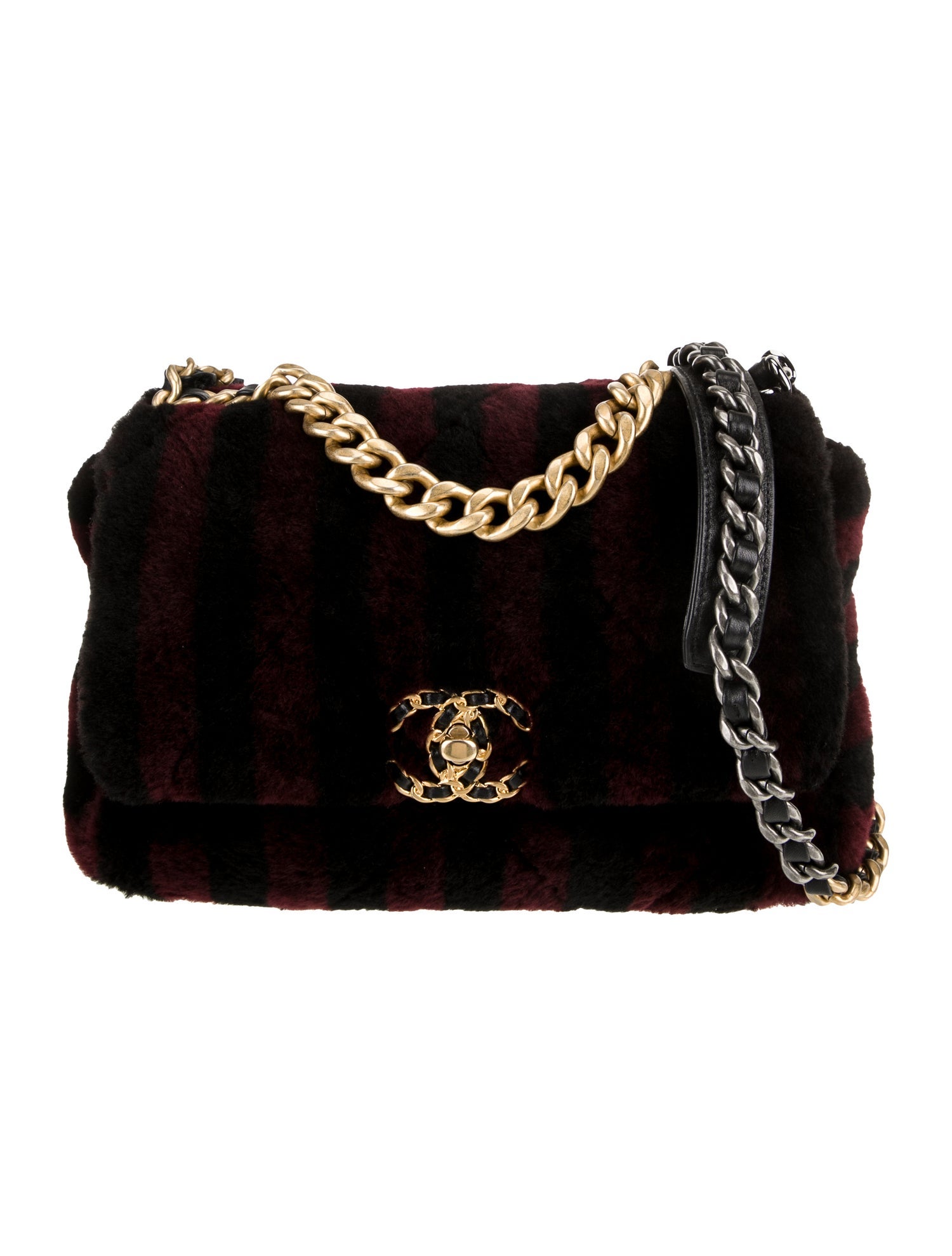 Chanel Medium Striped Shearling 19 Flap Bag
