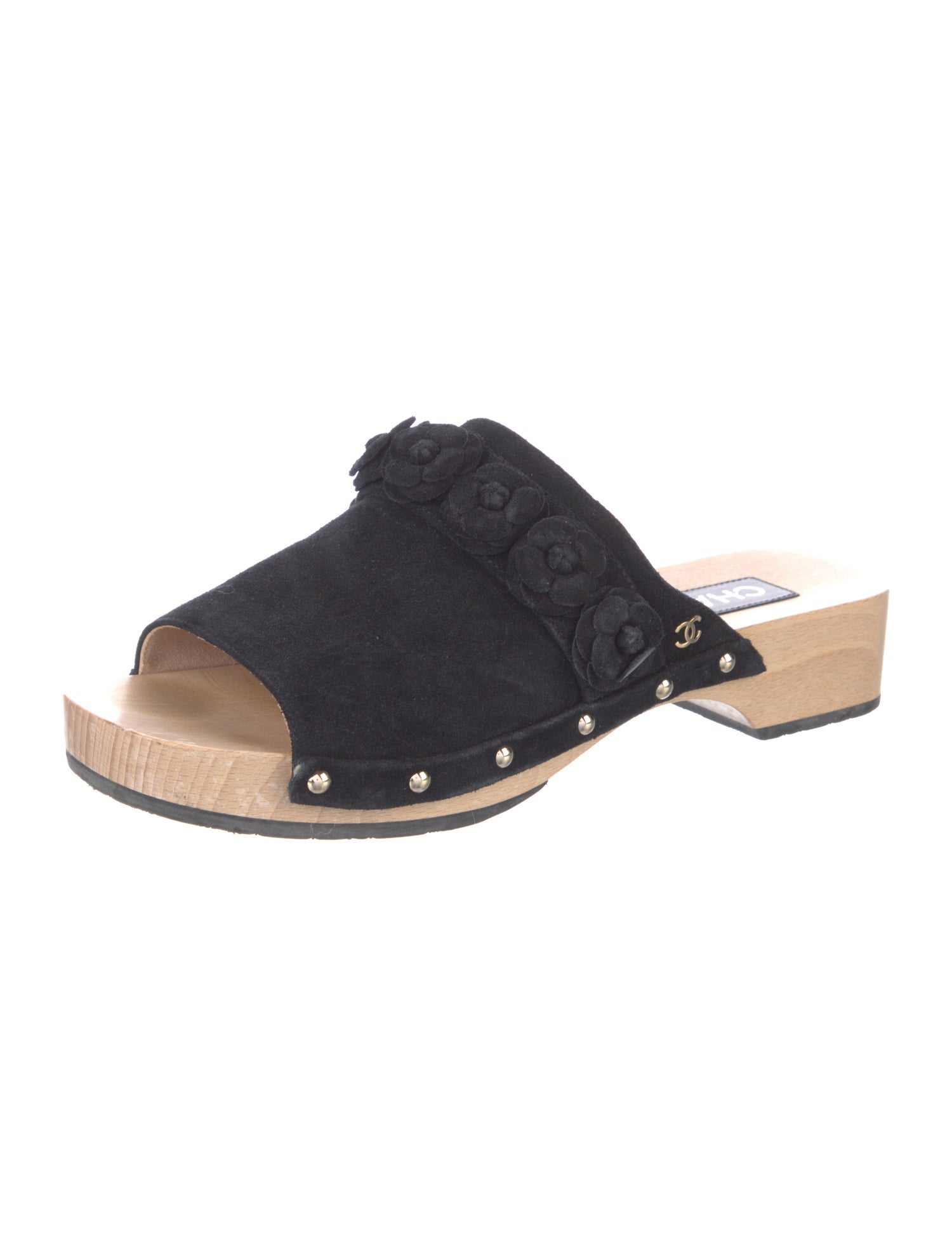 Chanel Interlocking CC Logo Suede Slides