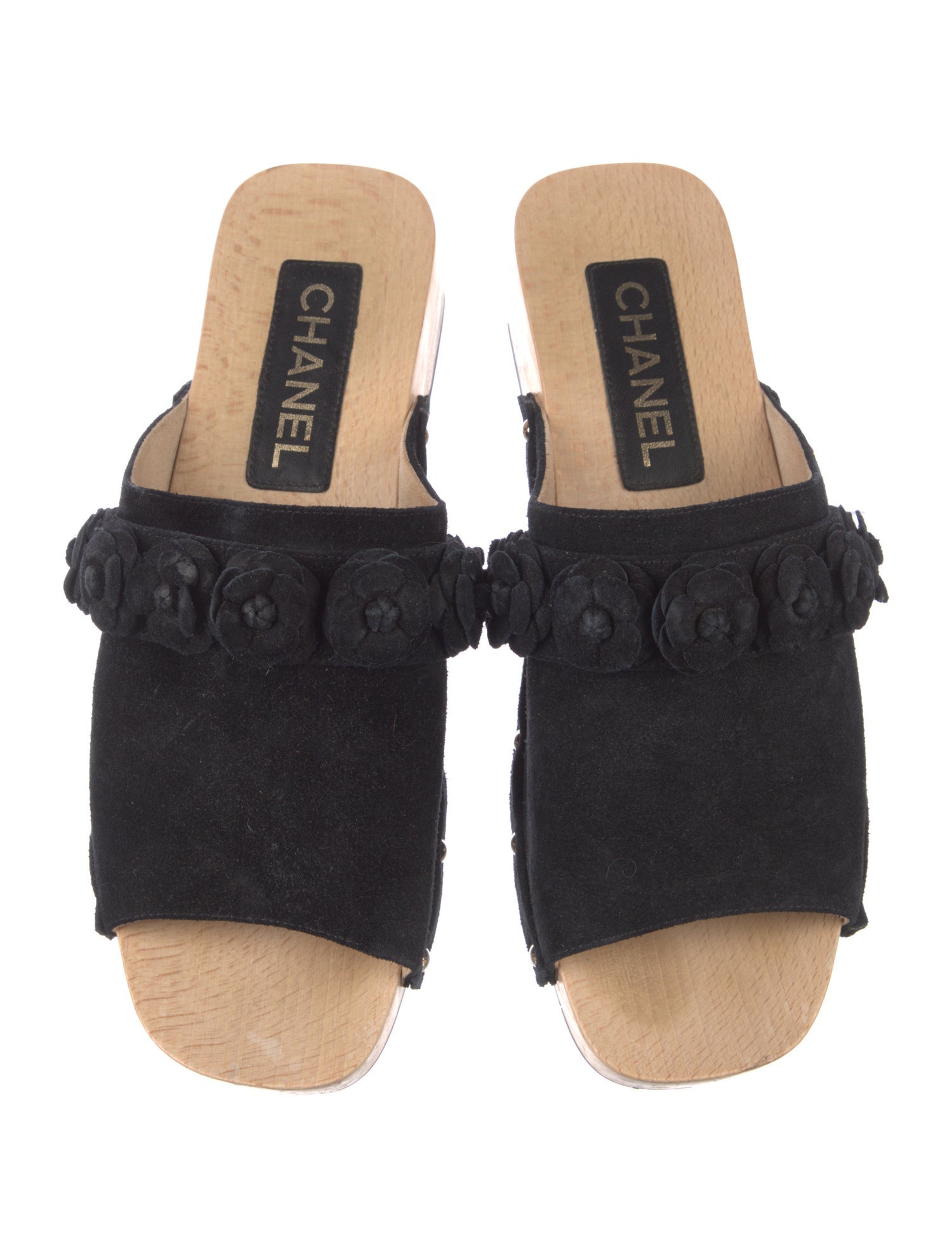 Chanel Interlocking CC Logo Suede Slides
