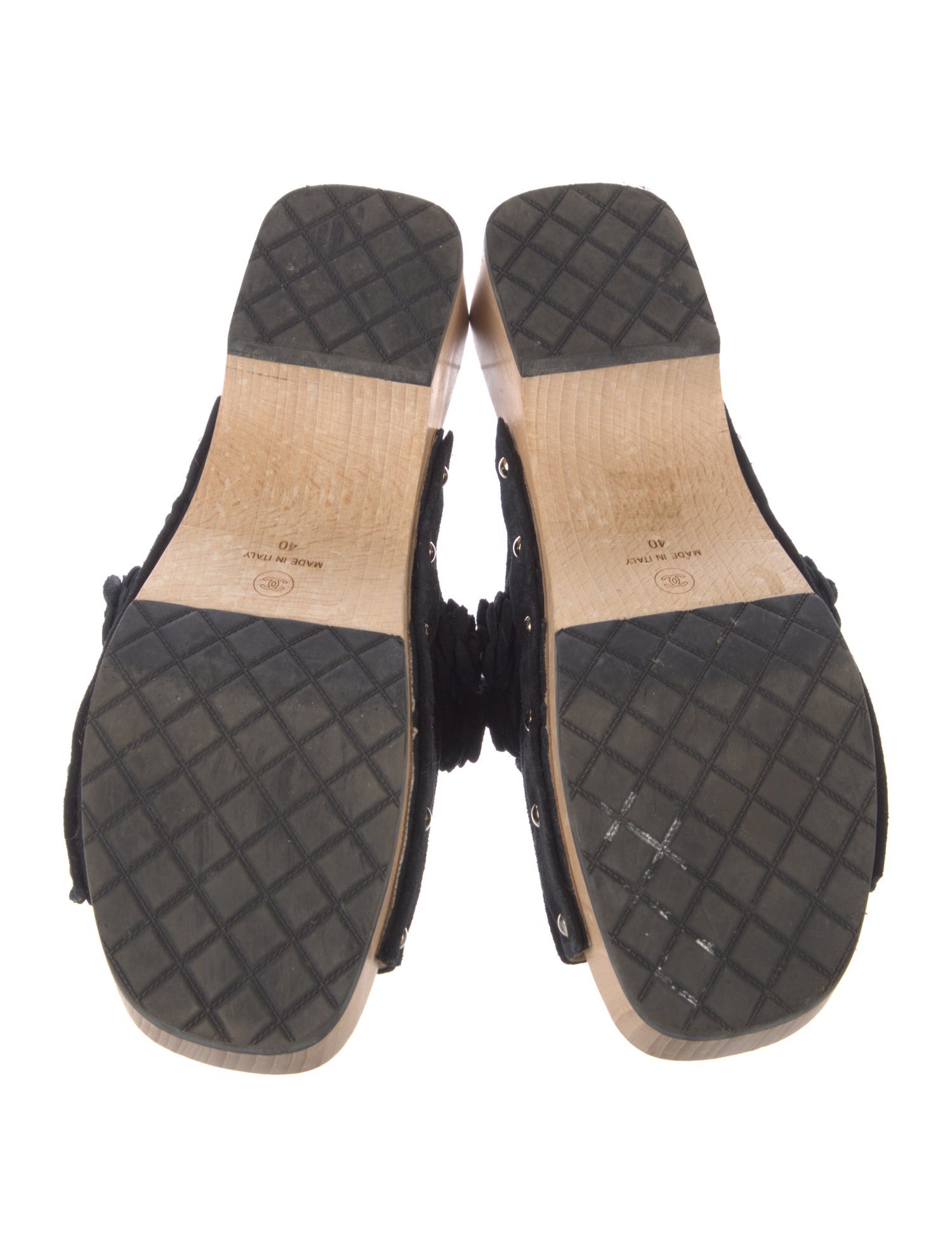 Chanel Interlocking CC Logo Suede Slides