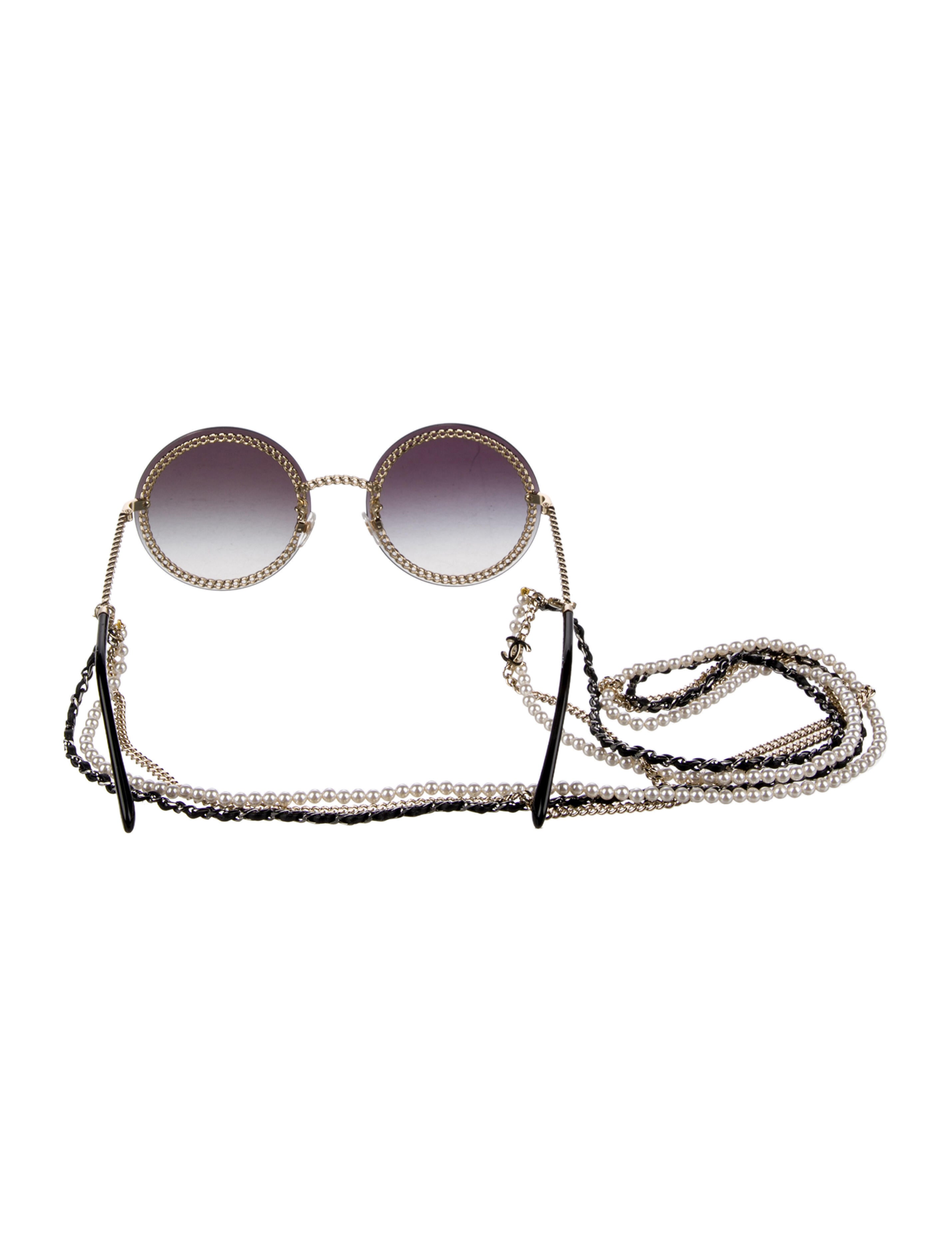 Chanel Faux Pearl Accents Round Sunglasses