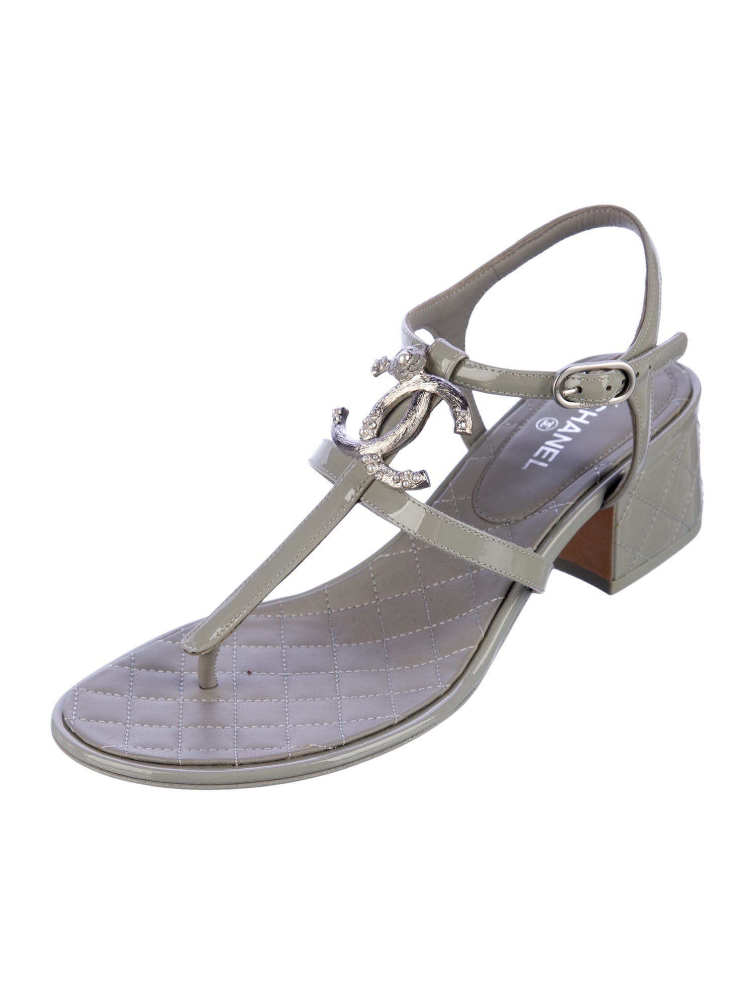 Chanel 2022 Interlocking CC Logo T-Strap Sandals