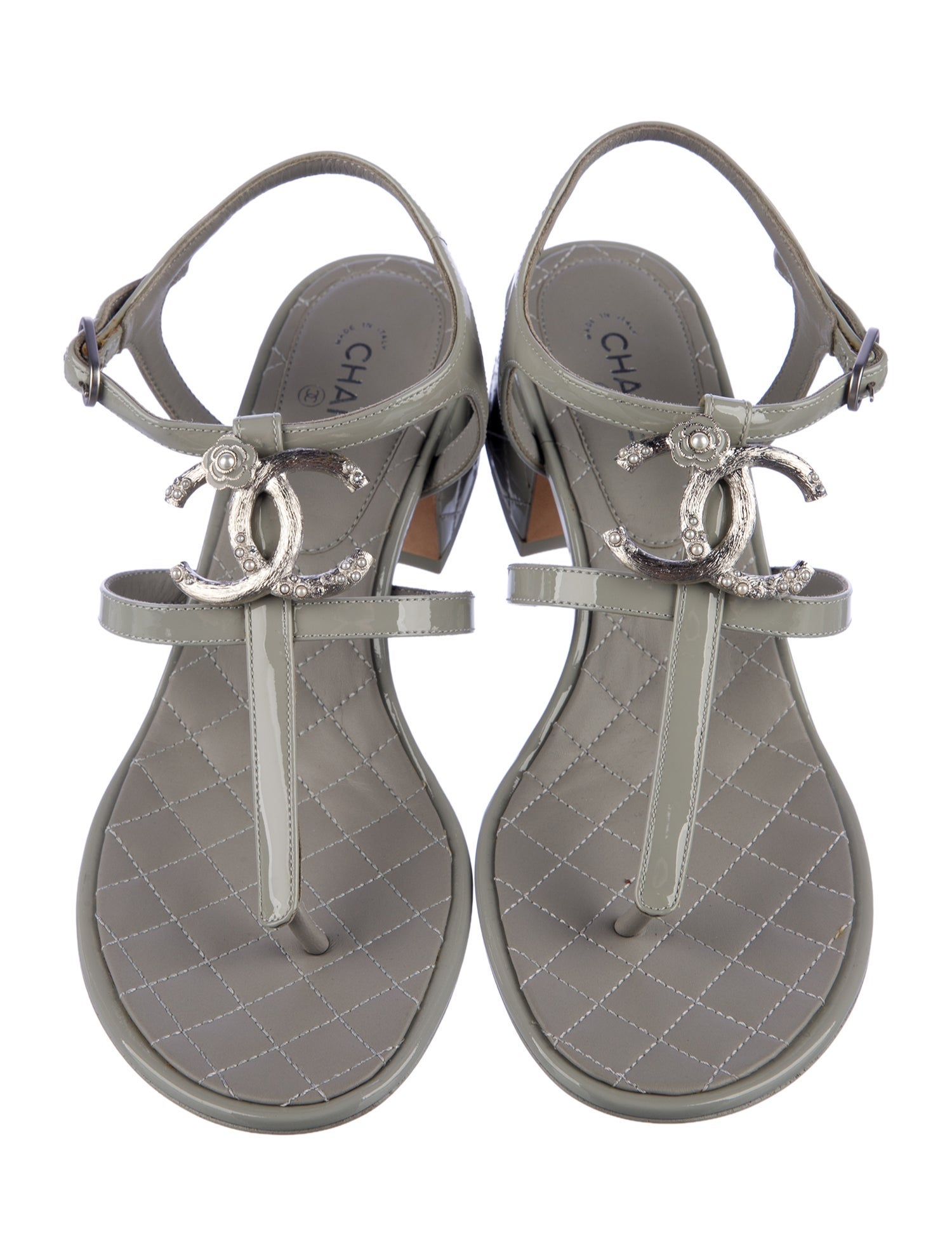 Chanel 2022 Interlocking CC Logo T-Strap Sandals