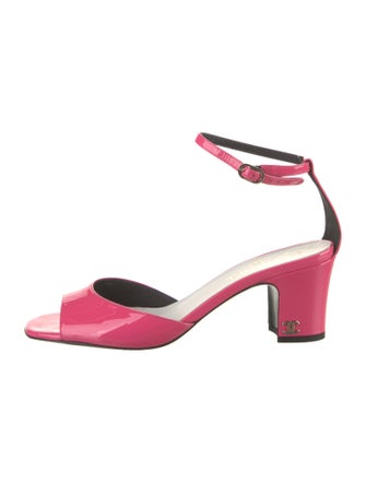 Chanel Interlocking CC Logo Patent Leather Sandals