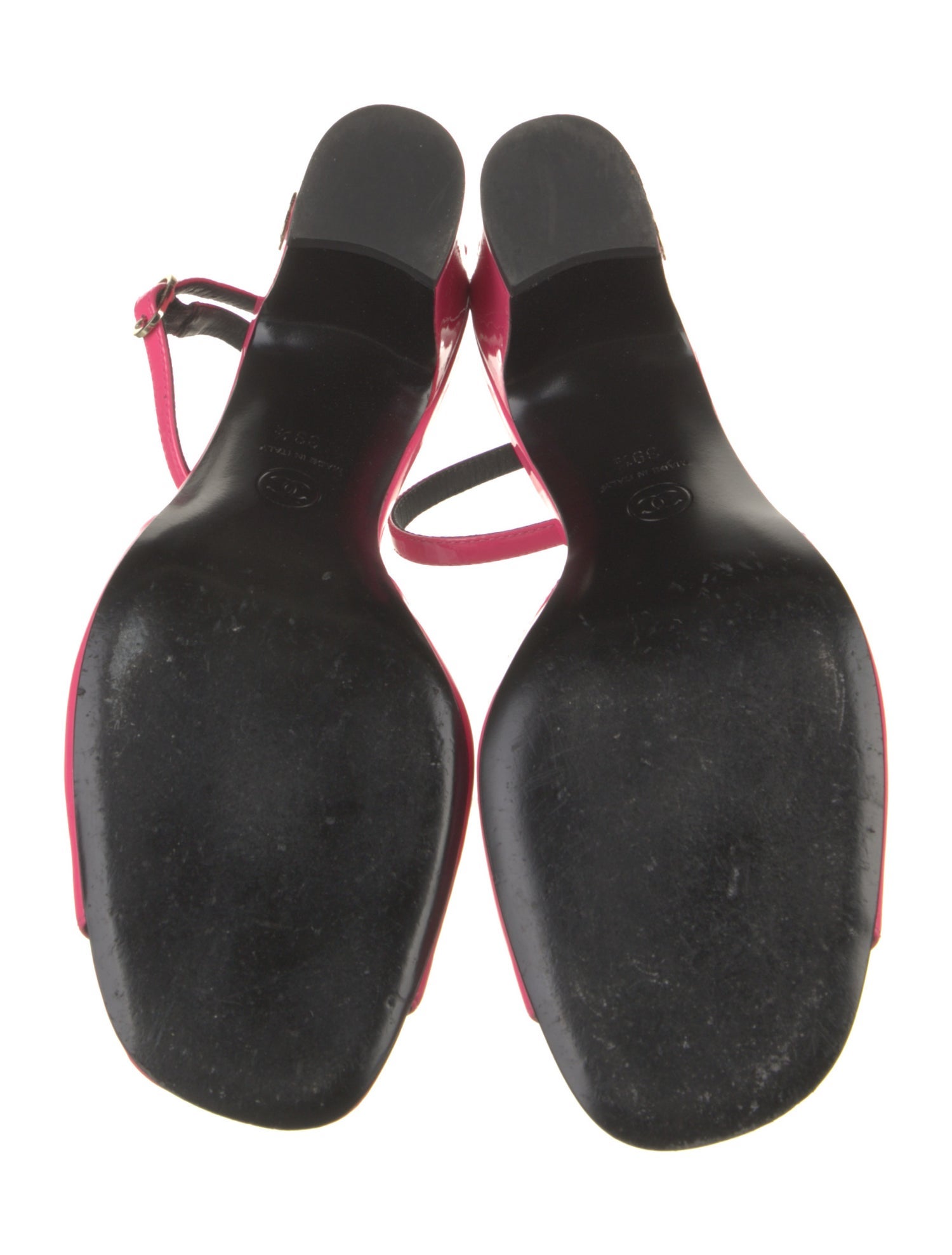 Chanel Interlocking CC Logo Patent Leather Sandals