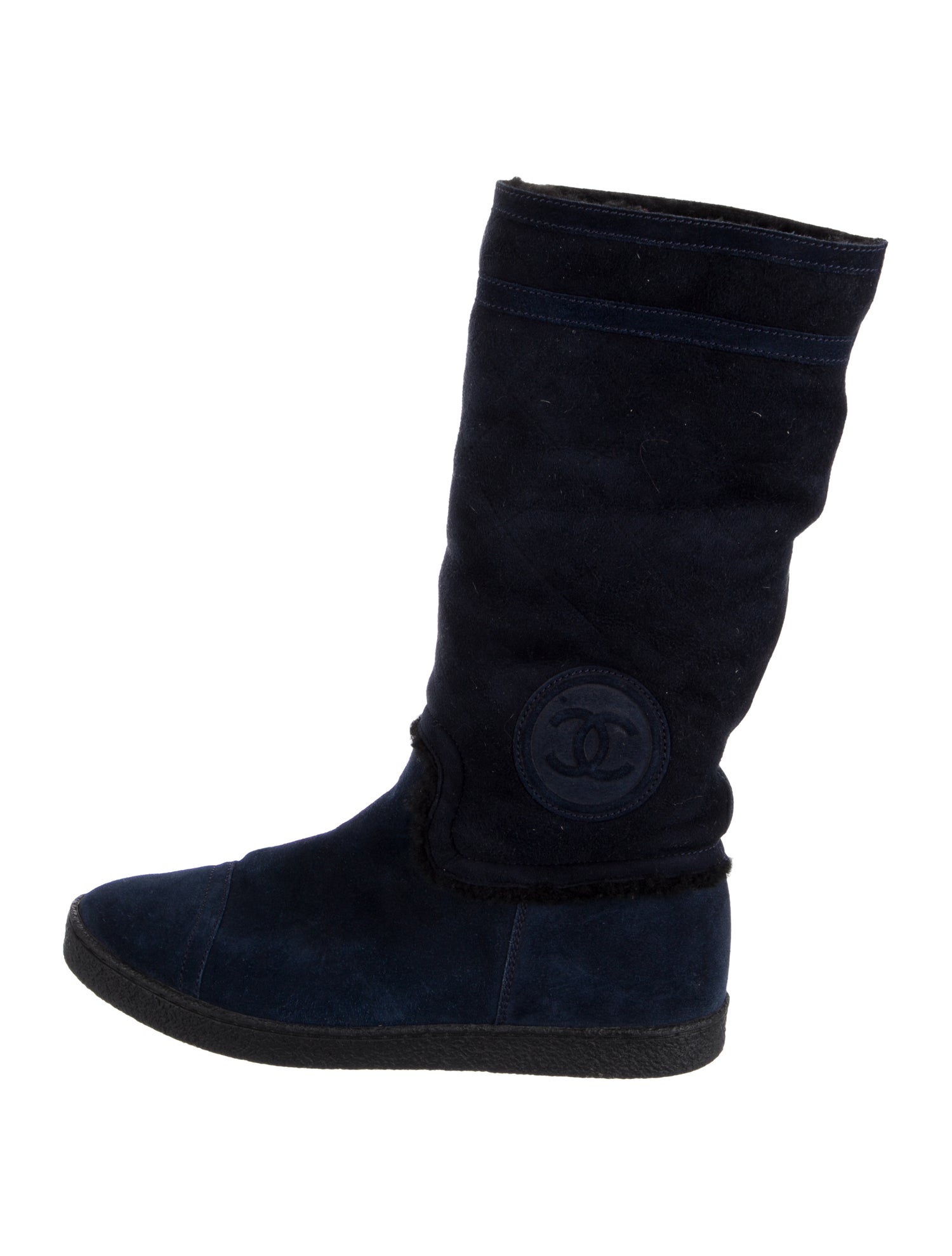 Chanel Interlocking CC Logo Suede Boots