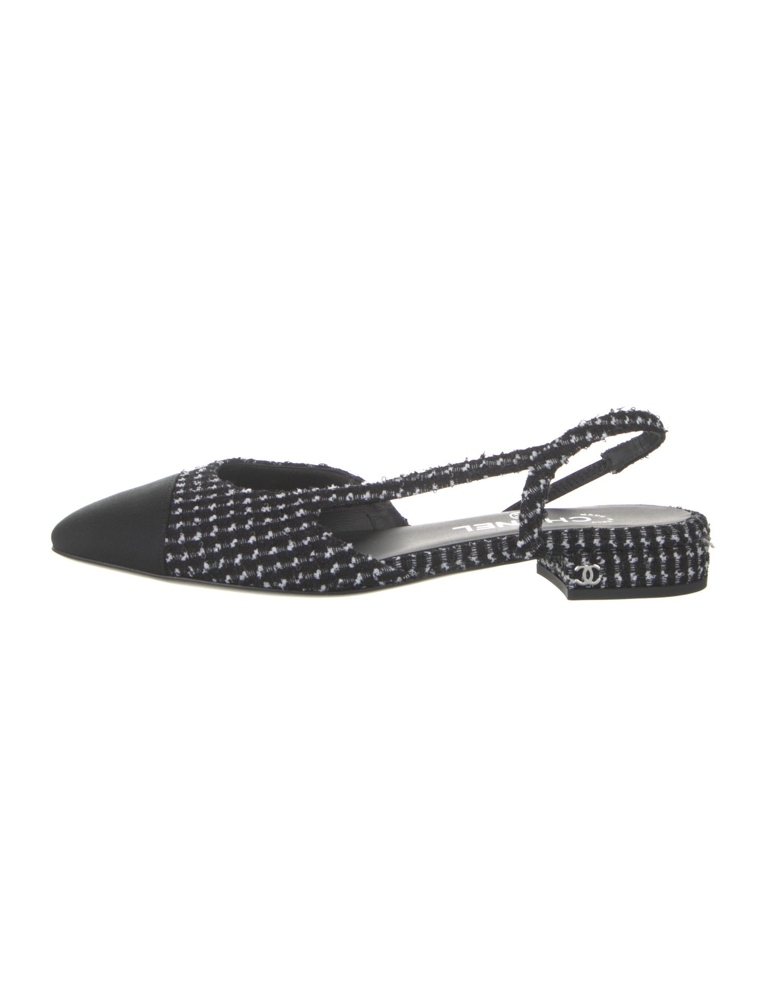 Chanel Interlocking CC Logo Tweed Slingback Flats