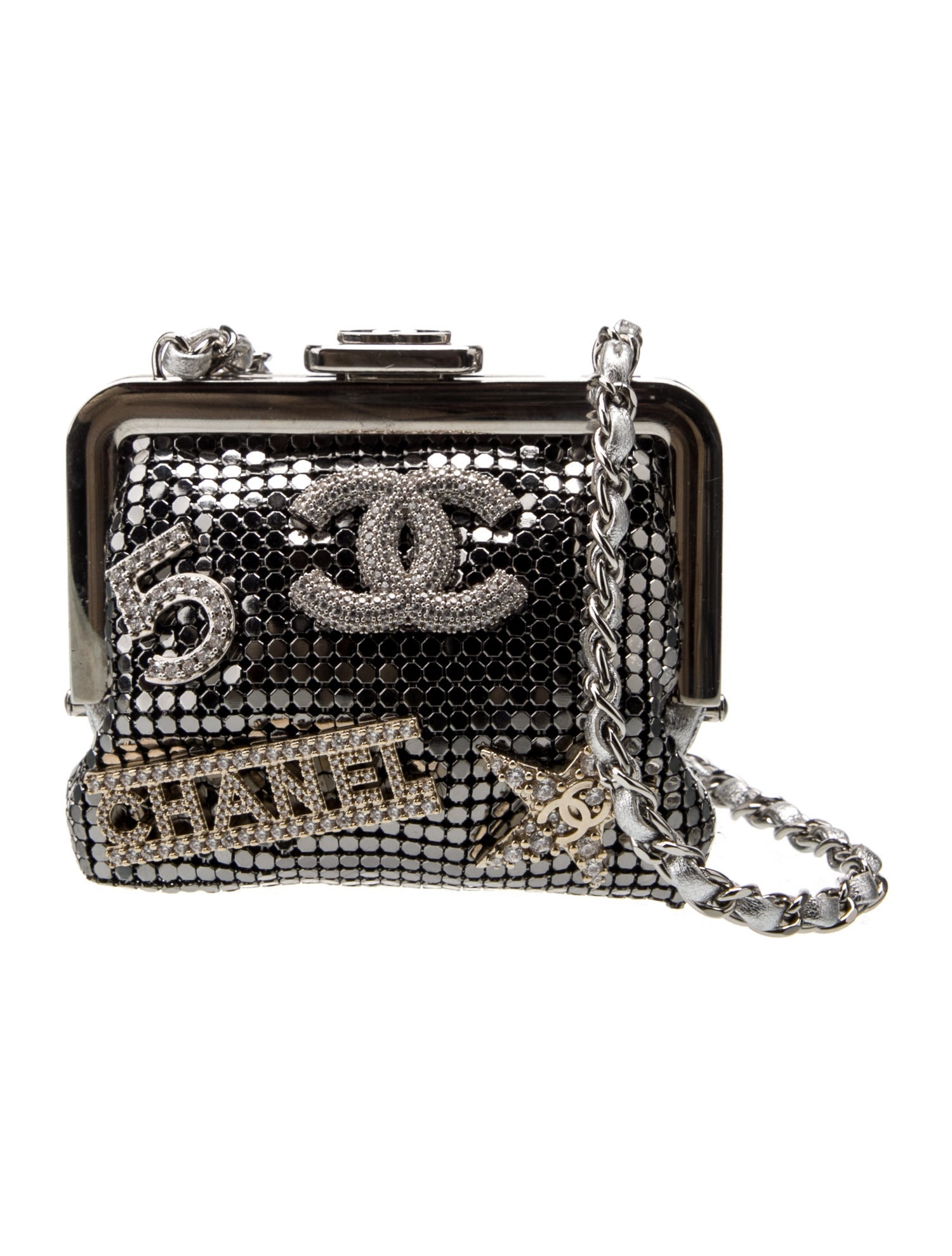 Chanel Metallic Silver Pouch w/Chain