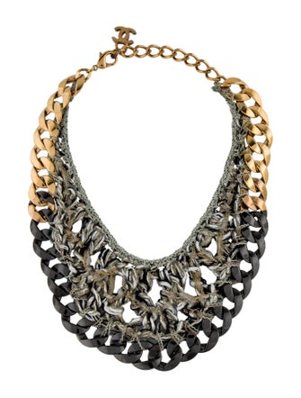 Chanel Tweed Woven Chain Collar Necklace