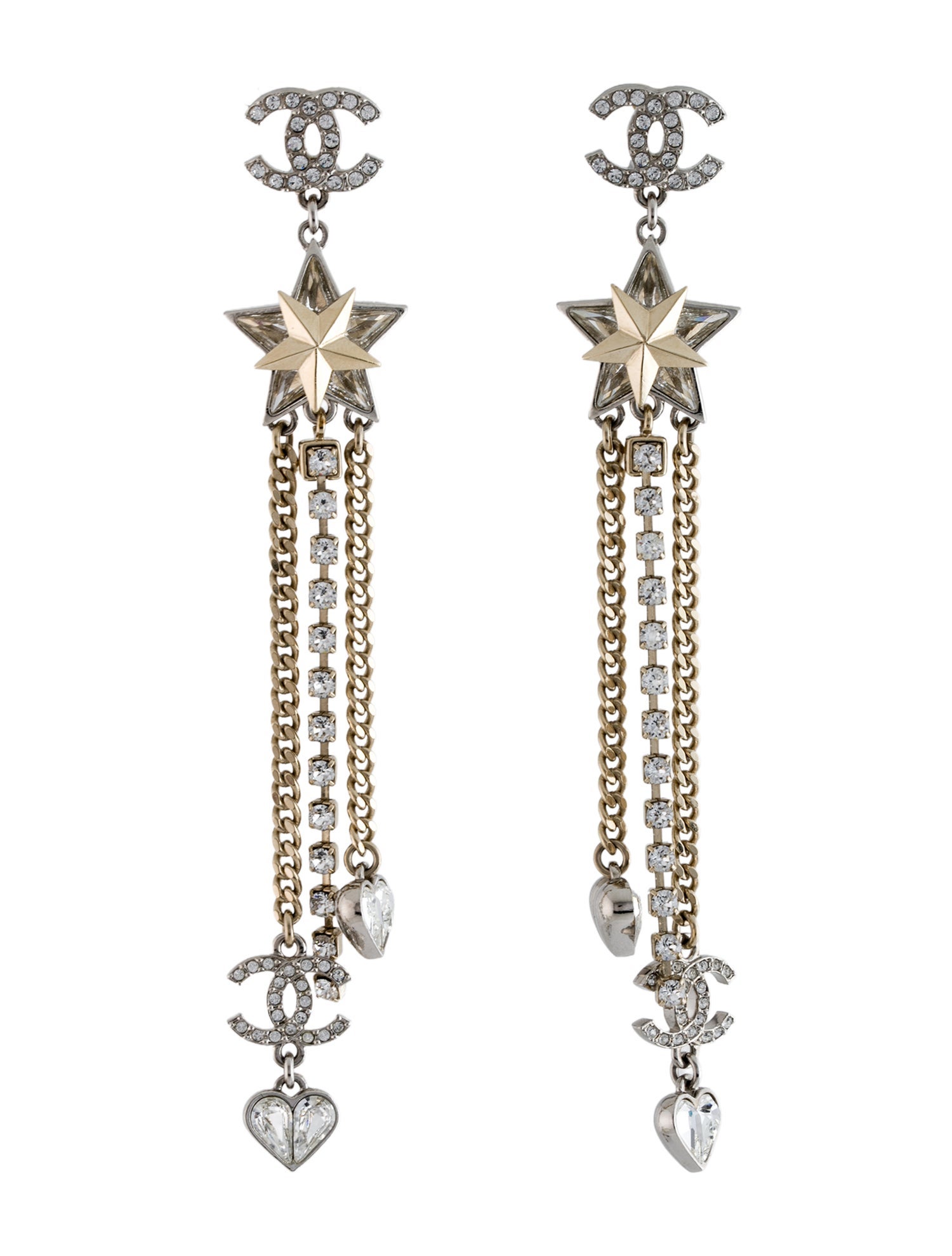Chanel 2023 Strass CC Star & Heart Drop Earrings