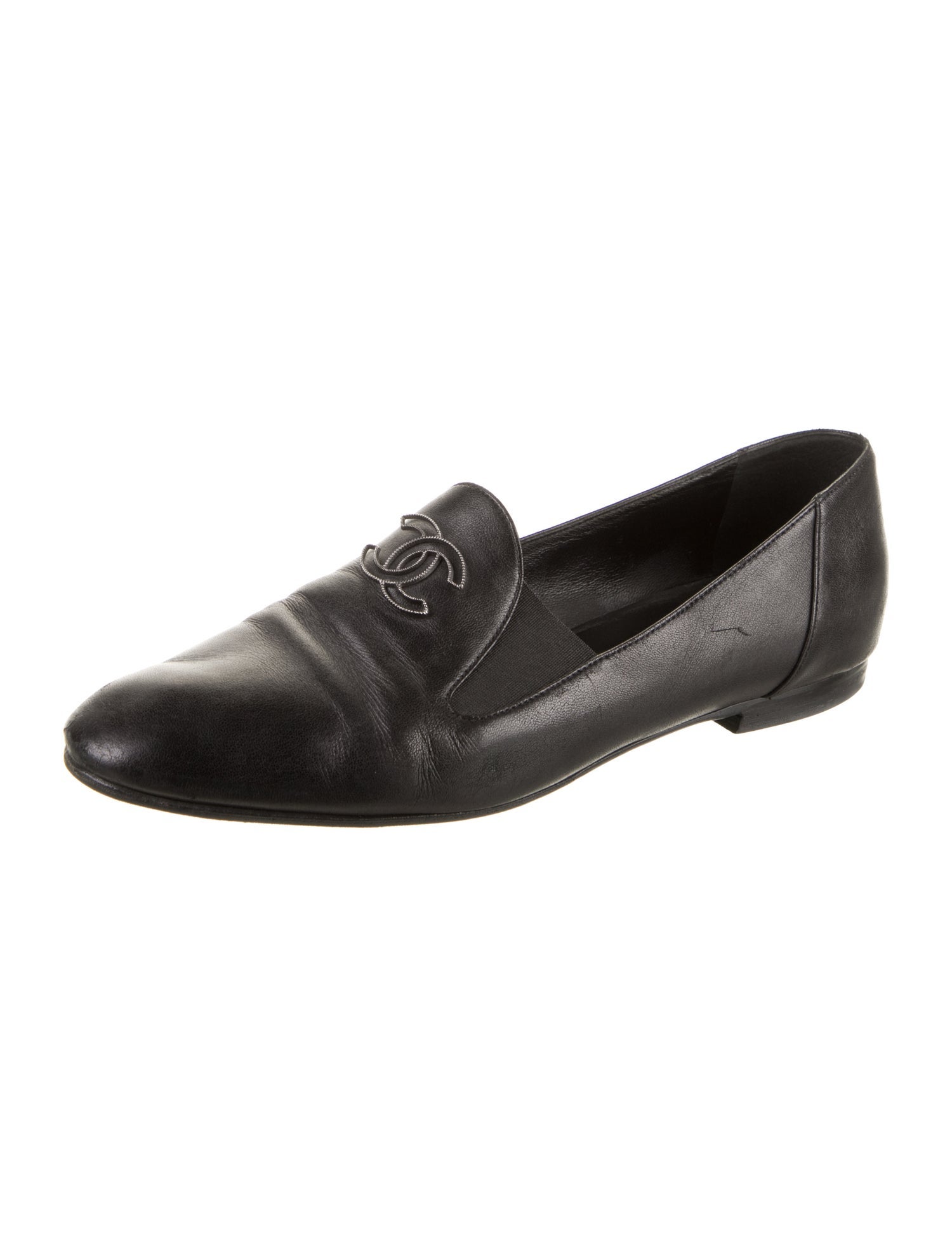 Chanel Interlocking CC Logo Leather Loafers