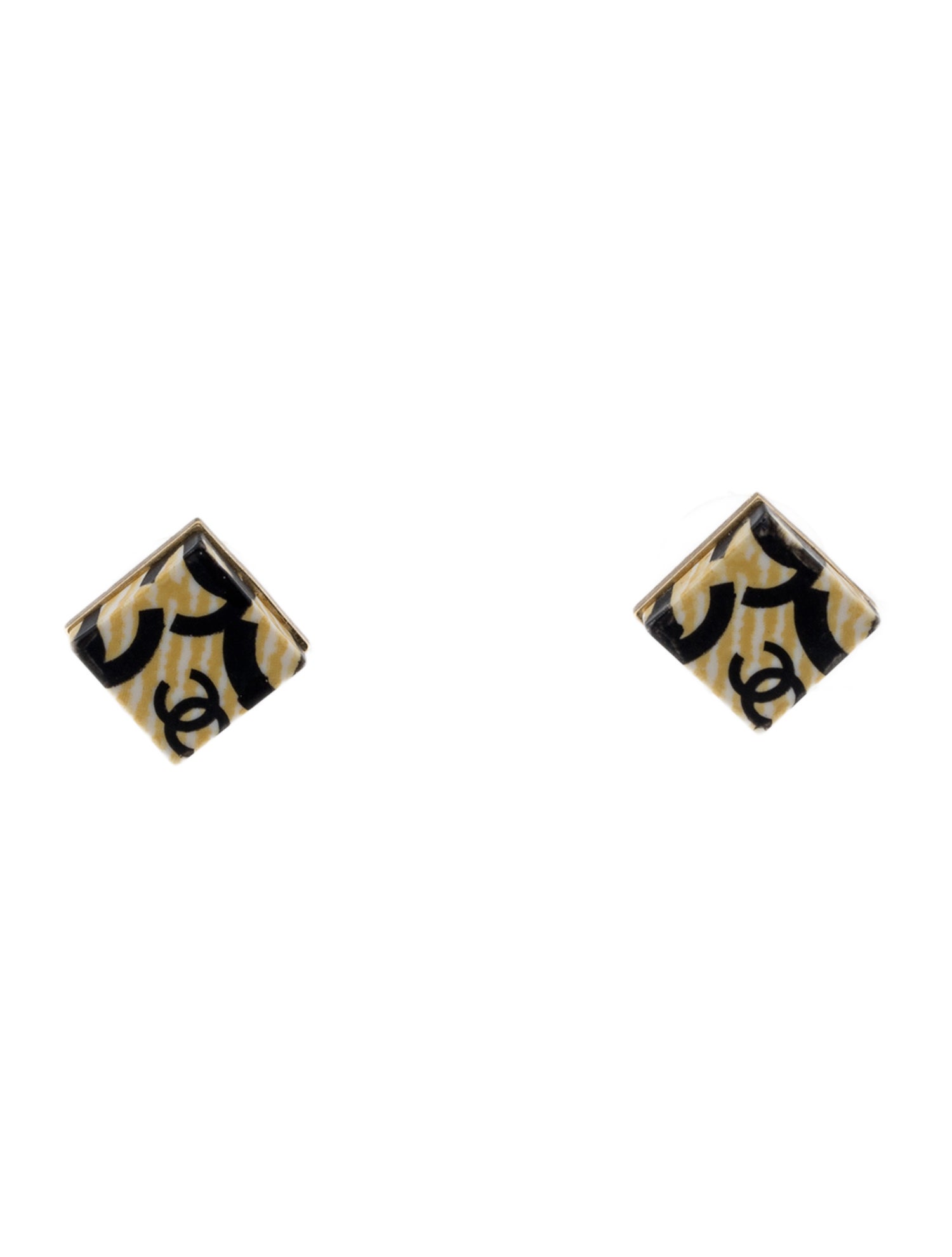 Chanel Resin Square CC Stud Earrings