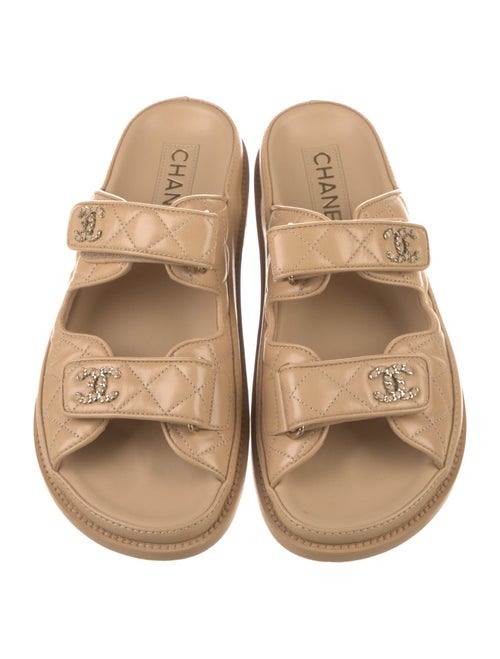 Chanel Interlocking CC Logo Leather Slides