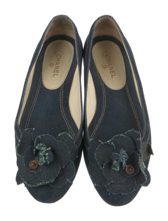Chanel Interlocking CC Logo Denim Flats