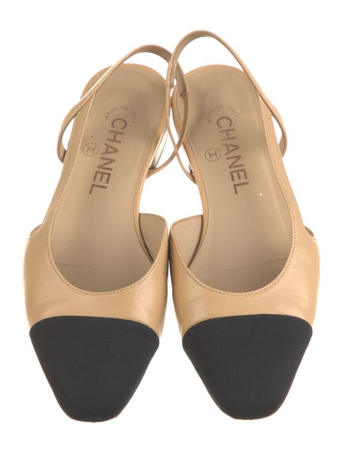 Chanel Interlocking CC Logo Leather Slingback Flats