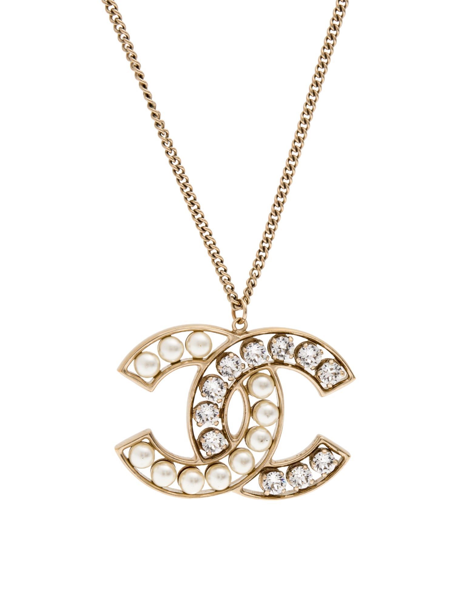 Chanel Faux Pearl & Strass CC Pendant Necklace