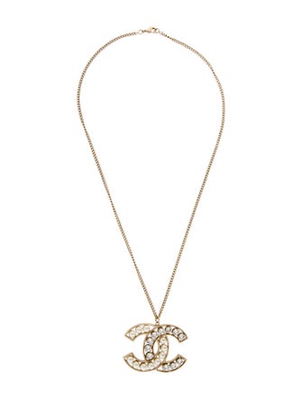 Chanel Faux Pearl & Strass CC Pendant Necklace