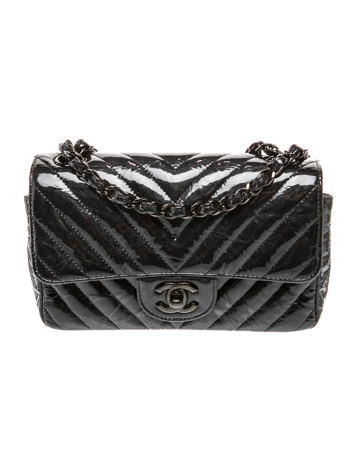 Chanel Chevron Classic So Black Rectangular Mini Flap Bag