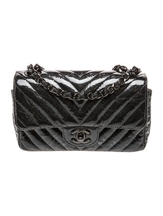 Chanel Chevron Classic So Black Rectangular Mini Flap Bag