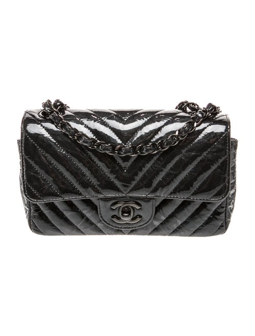 Chanel Chevron Classic So Black Rectangular Mini Flap Bag