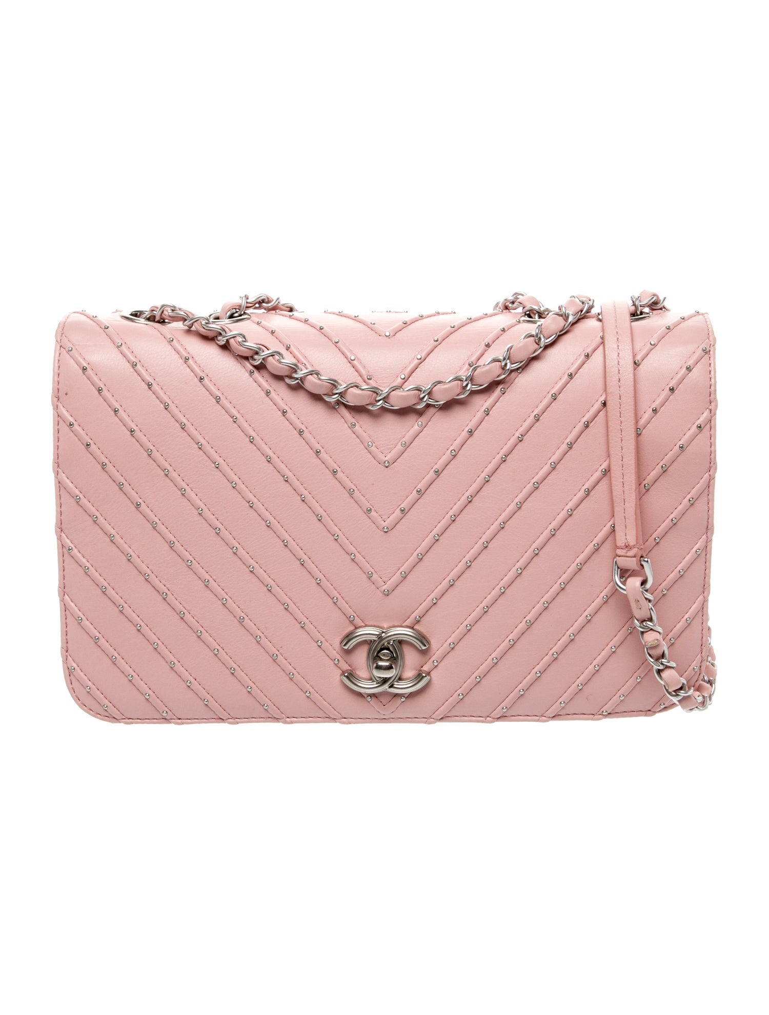 Chanel Studded Chevron Quilted Flap