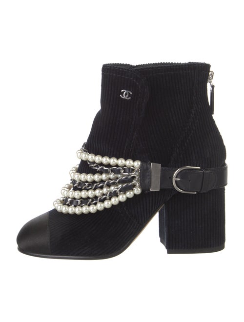 Chanel Interlocking CC Logo Velvet Lace-Up Boots