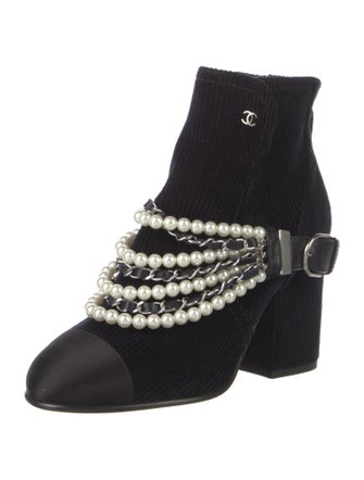 Chanel Interlocking CC Logo Velvet Lace-Up Boots