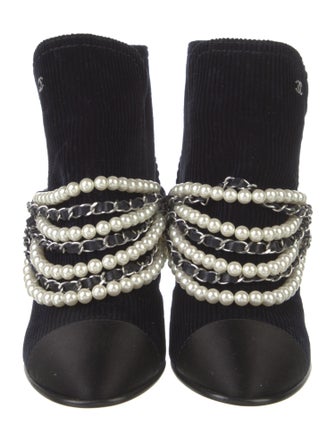 Chanel Interlocking CC Logo Velvet Lace-Up Boots