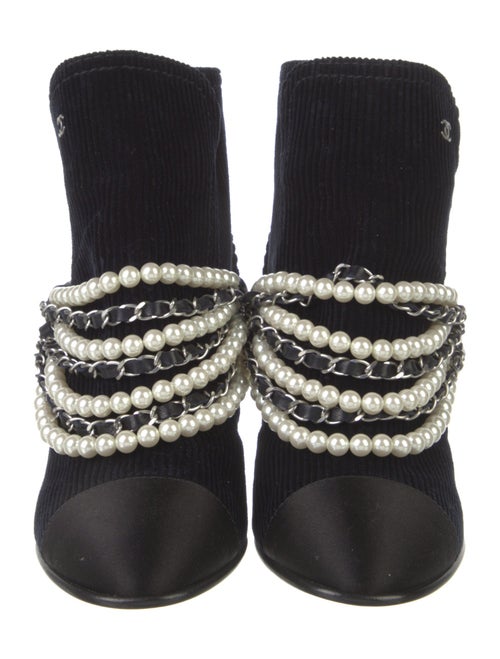 Chanel Interlocking CC Logo Velvet Lace-Up Boots