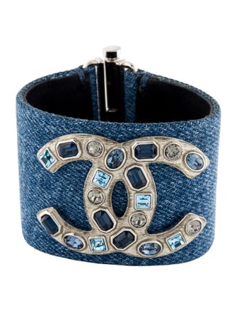 Chanel Strass & Denim CC Cuff Bracelet