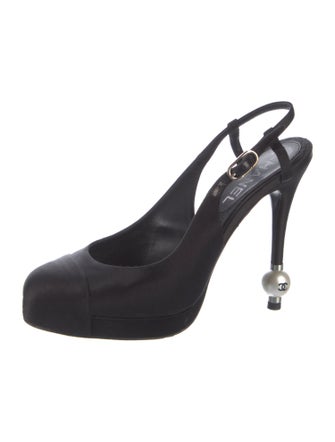 Chanel Interlocking CC Logo Satin Slingback Pumps