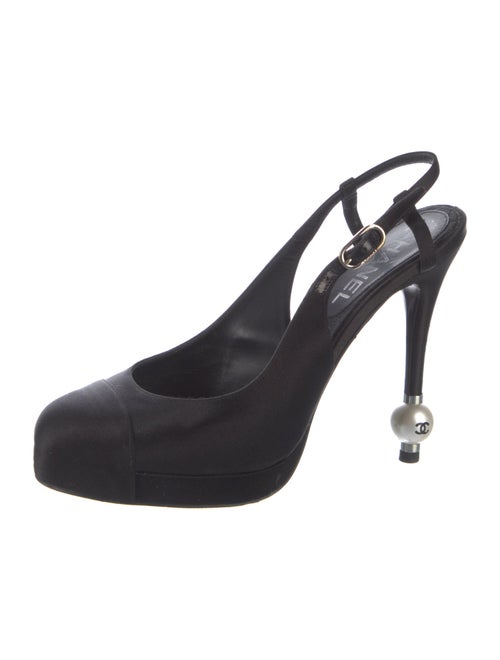 Chanel Interlocking CC Logo Satin Slingback Pumps