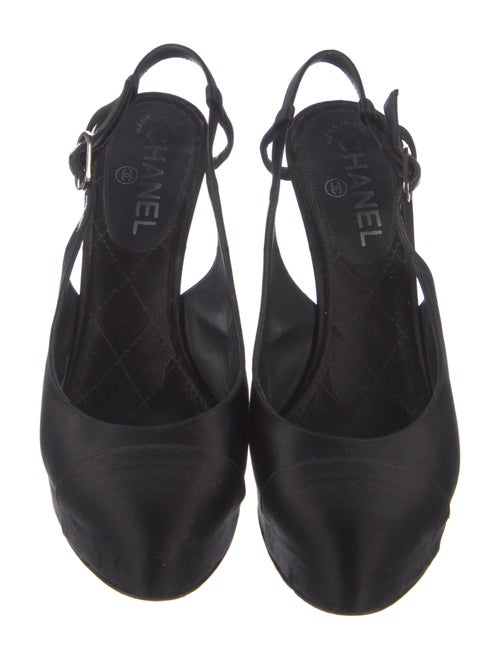 Chanel Interlocking CC Logo Satin Slingback Pumps