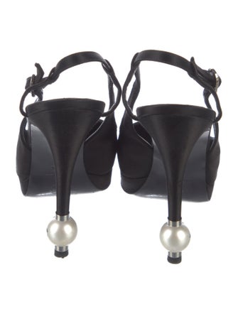 Chanel Interlocking CC Logo Satin Slingback Pumps