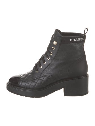 Chanel Interlocking CC Logo Leather Combat Boots